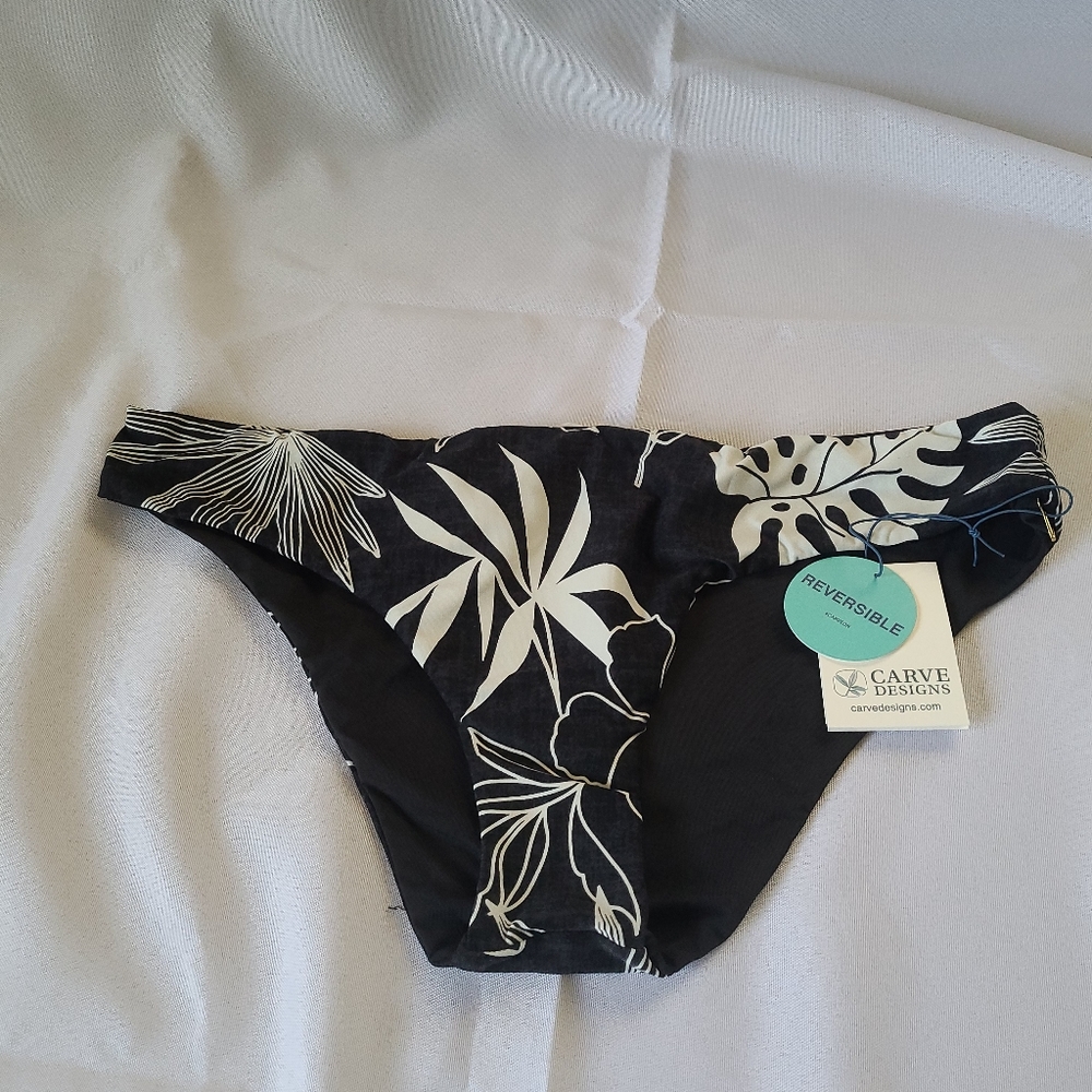 Carve Designs Wailuku Black Leaf Sanitas Reversible Bikini Bottoms Size XL New